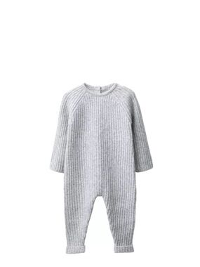 Zara Rib-Knit Long Sleeve One-Piece Romper - Light Gray